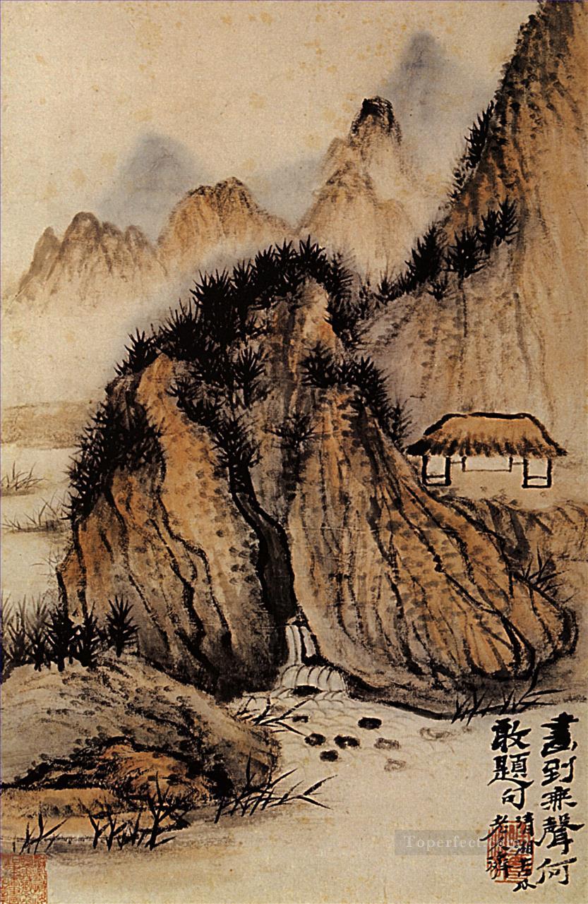 Shitao la fuente en el hueco de la roca 1707 tinta china antigua Pintura al óleo